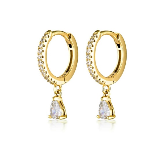 18K Gold Plated Tear Drop Huggies Earrings - Picture 2 of 6